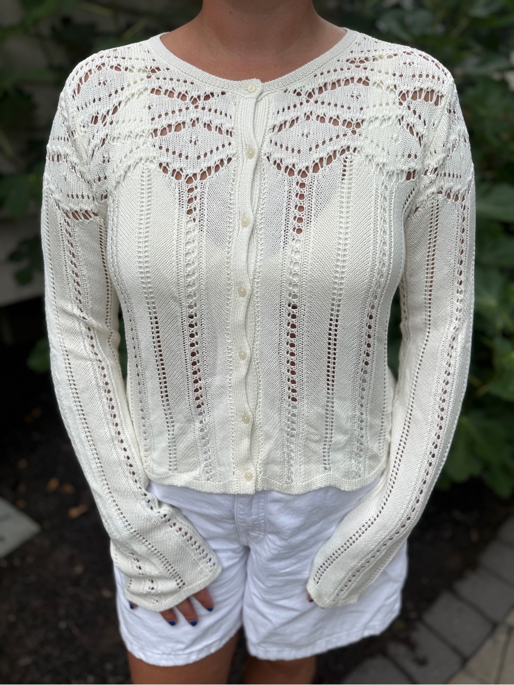 Z Supply Cream Open-Knit Button-Front Cardigan